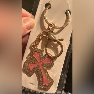 NWT Gold and Pink Bling Cross Keychain / Bag Charm